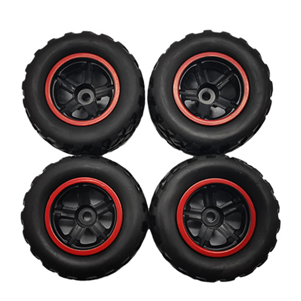 4 قطع من ملحقات ترقية عجلة الإطارات المطاطية لقطع غيار السيارات لشاحنة WPL D12 1/10 RC، أسود