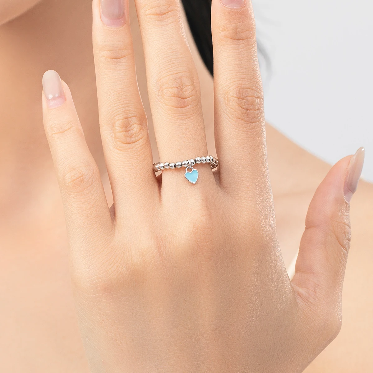 MODIAN 925 Sterling Silver Blue Enamel Heart Love Minimalism Adjustable Beads Rings Trendy Exquisite Fine Jewelry For Women Gift