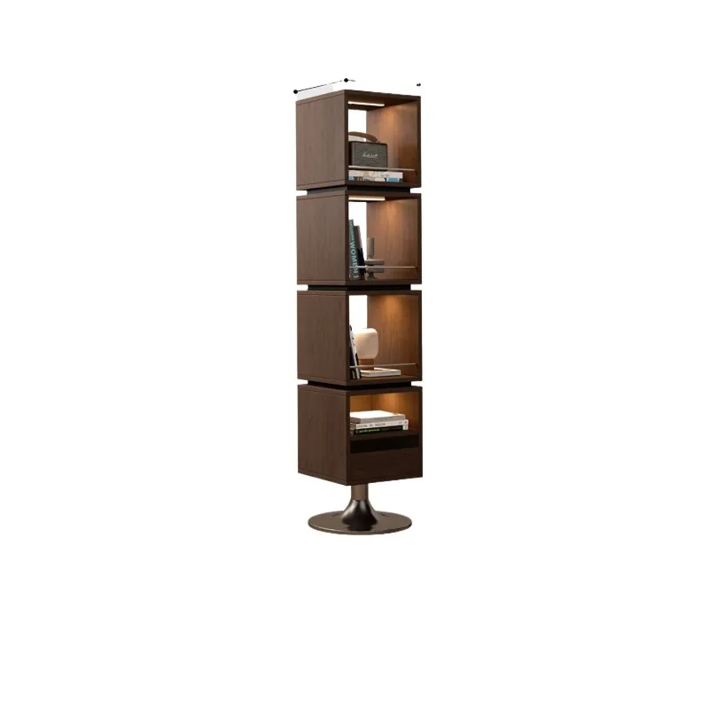 Rotating bookshelf magazine rack, floor-to-ceiling full-body mirror integrated solid wood display cabinet with atmosphere light