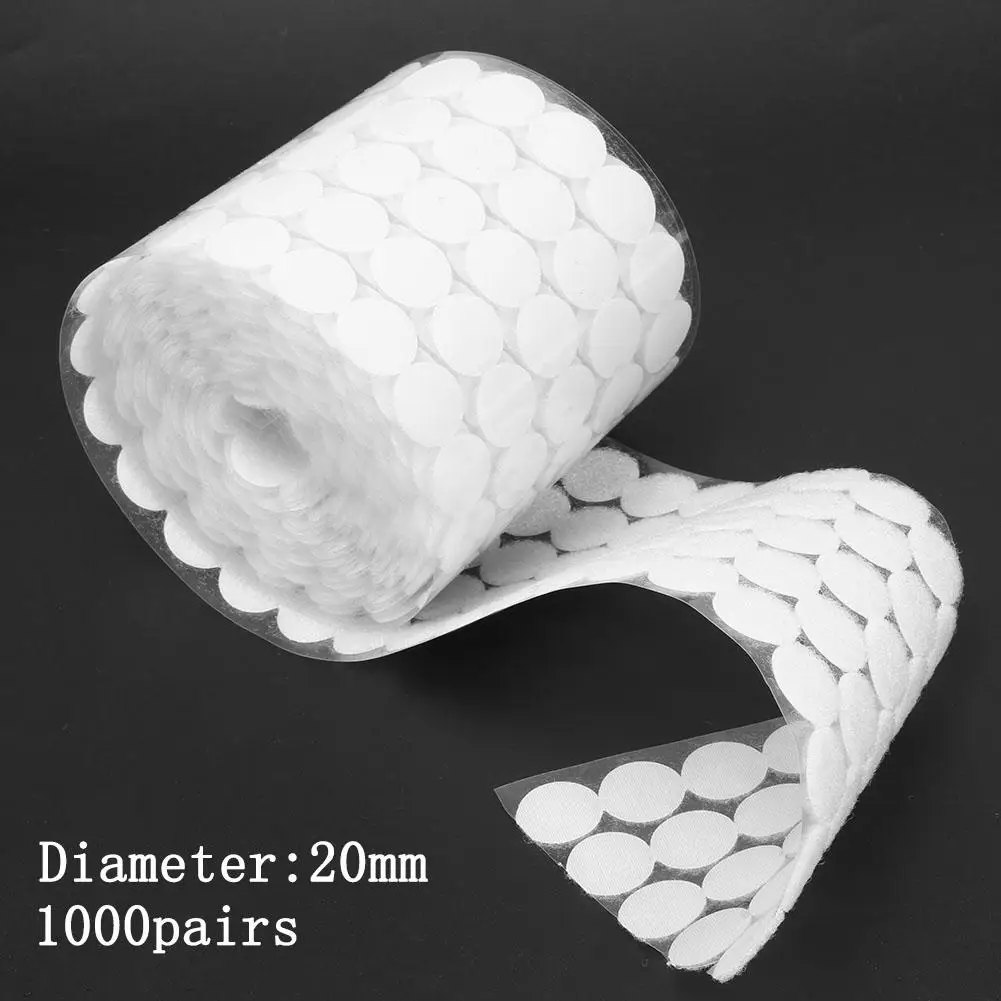 

1000 Pairs Self Adhesive Fastener Tape Dots 10/15/20mm Disc Adhesive Strong Glue Magic Sticker Round Coins Hook