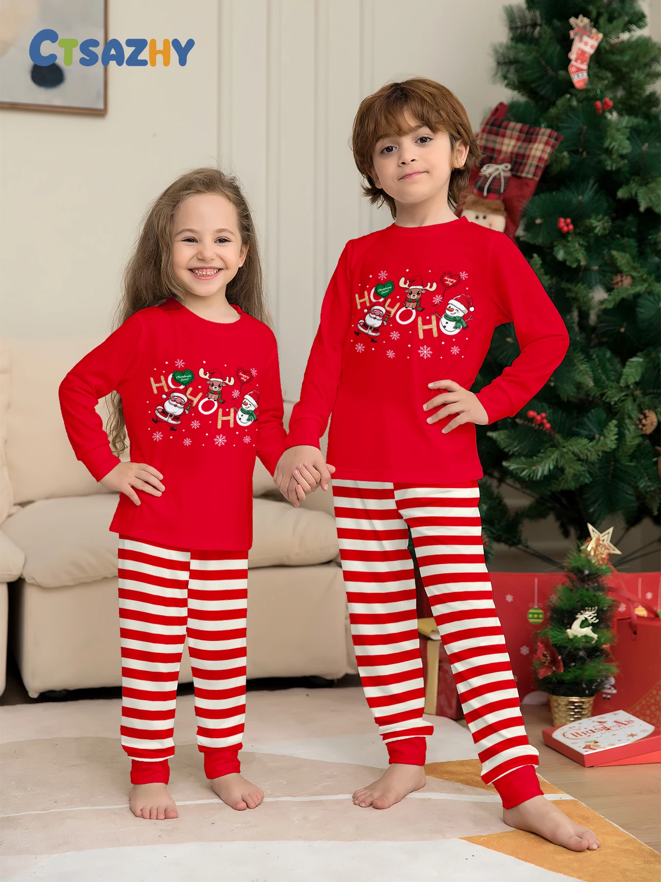 Family Christmas Pajamas Matching Parent-child Sleepwear Red Long Sleeve Santa Snowman Reindeer Print Xmas Gift Men Women Kids view 4