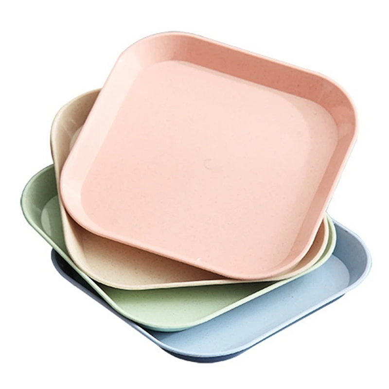 SEWS-4 PCS 15Cm Wheat Straw Square Plates Lightweight Unbreakable Mini Tableware Plates Reusable Square Dishes