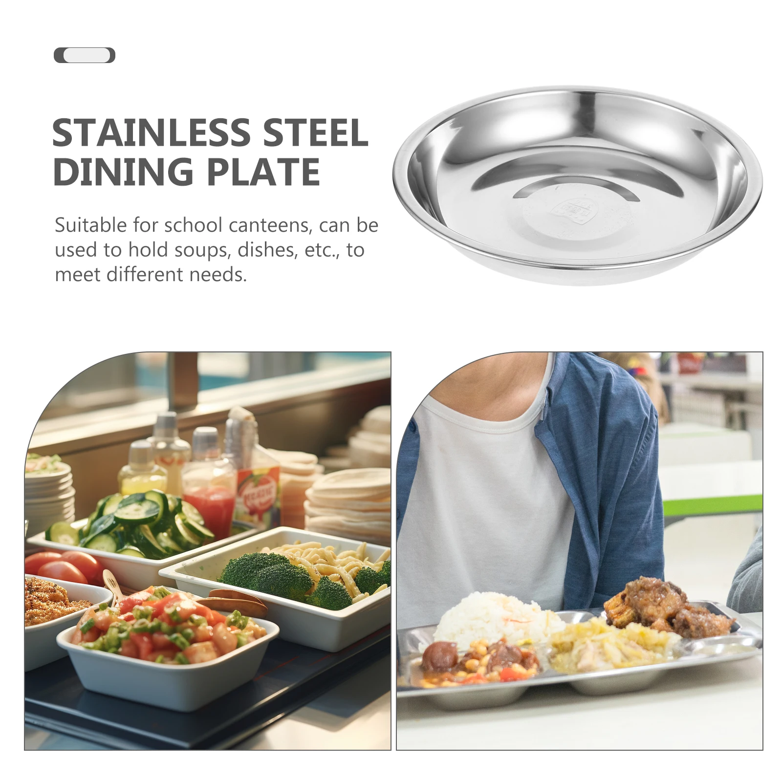 

Stainless Steel Round Plate Thickened Multi-Use Serving Dinner Plate Steak Dessert Snack Food Dish Cake Dish Cereal Bowl