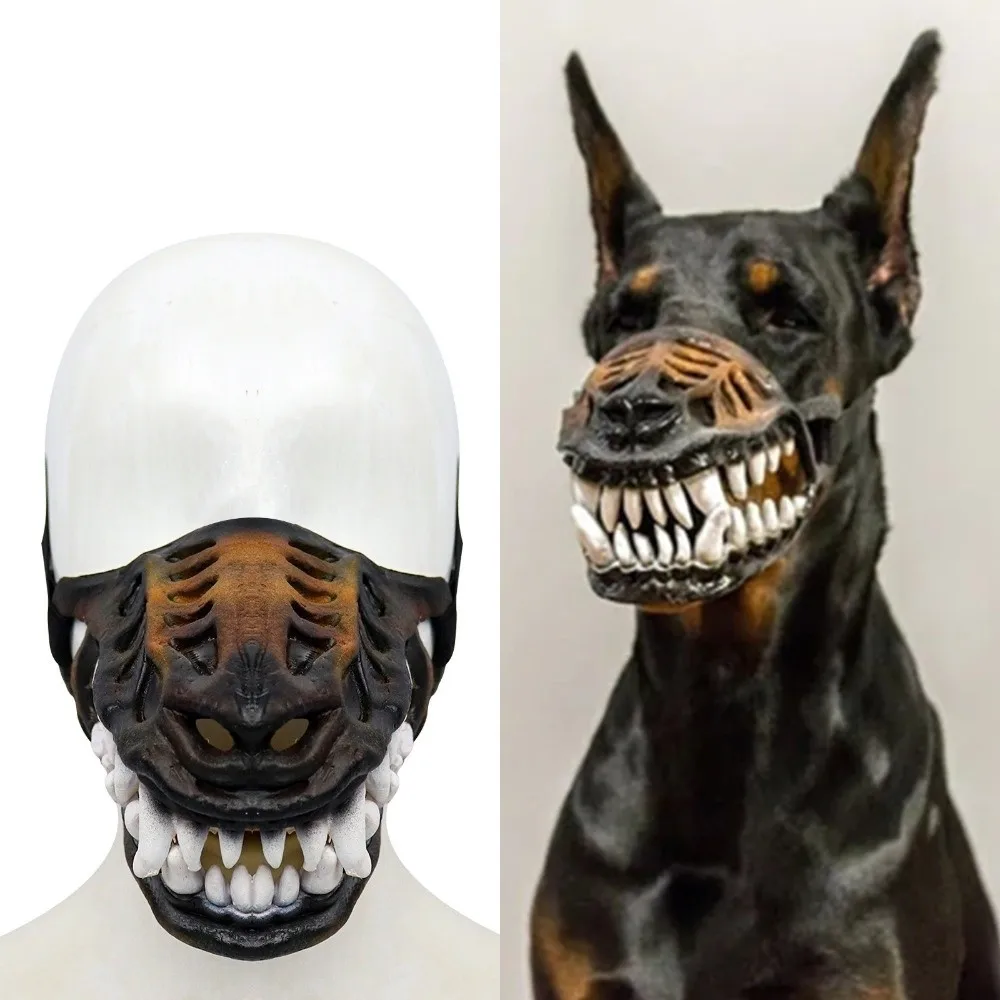Vintage Halloween-Hundemasken mit beweglichen Zähnen, verstellbaren Riemen, Latex-Halbgesichtsmaske für Hunde, reißfest, realistische Zähne – Detail 2
