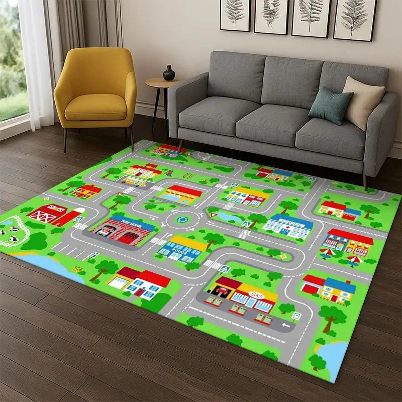 City Traffic Road Highway Runway Playroom Child PlayMat Carpet Rug for Bedroom Living Room Sofa Doormat Home Decor Non-slip