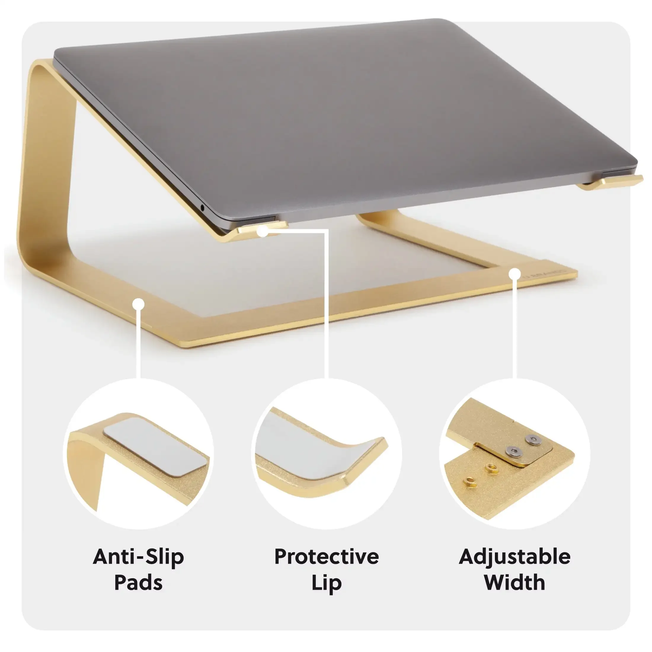 Supporto rialzato regolabile per laptop, 11,6 x 10 x 5,5 pollici, set in metallo dorato Labbro protettivo e cuscinetti antiscivolo