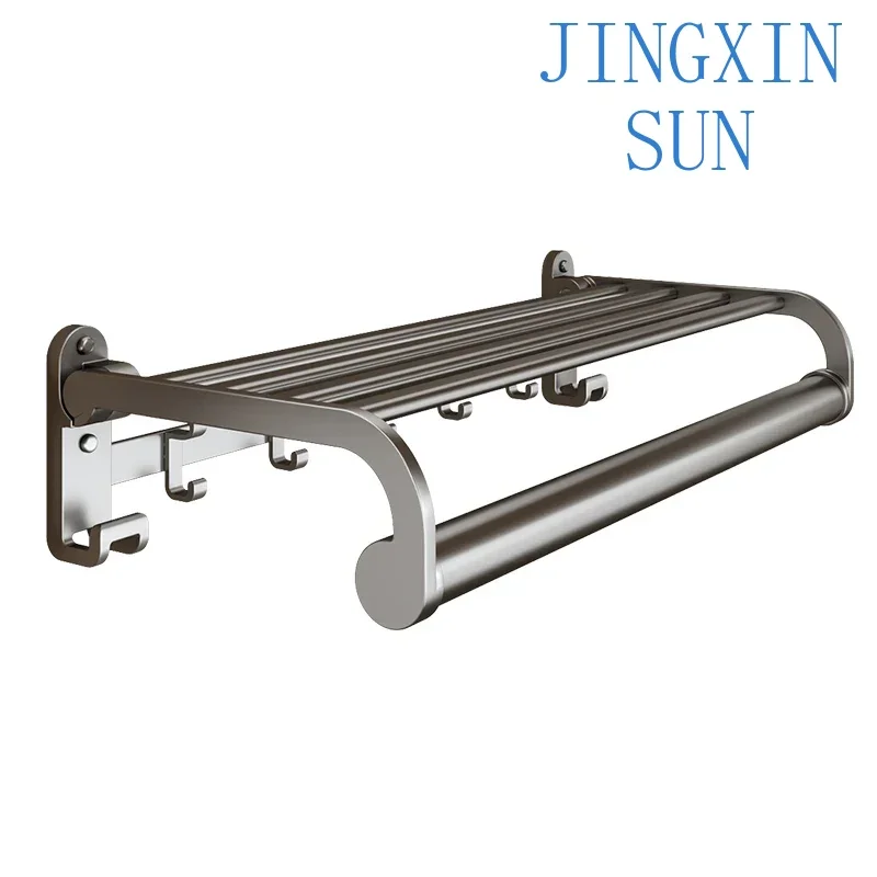 Space Saving Gray Space Aluminum bathroom storage shelves with no punching gun for bath towels & toilet wall shelf