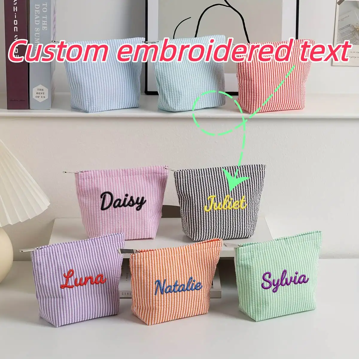 Custom Embroidered Textous Gauze Makeup Bag, Handheld Cosmetic Pouch, Women'S Bag Portable Toiletry Bag