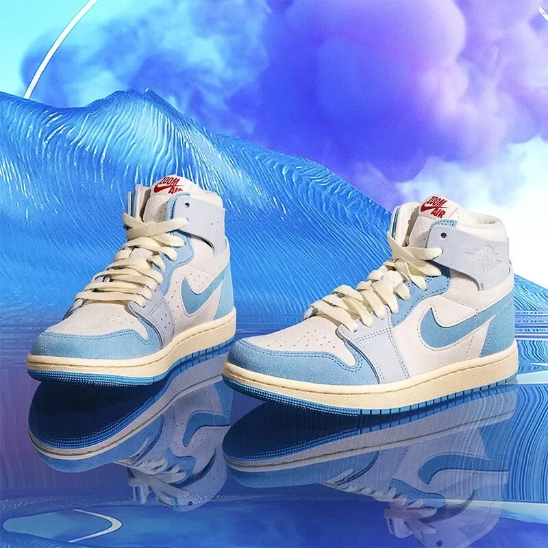 Nike women's shoes Air Jordan 1 High blue and white high-top AJ1 retro basketball shoes