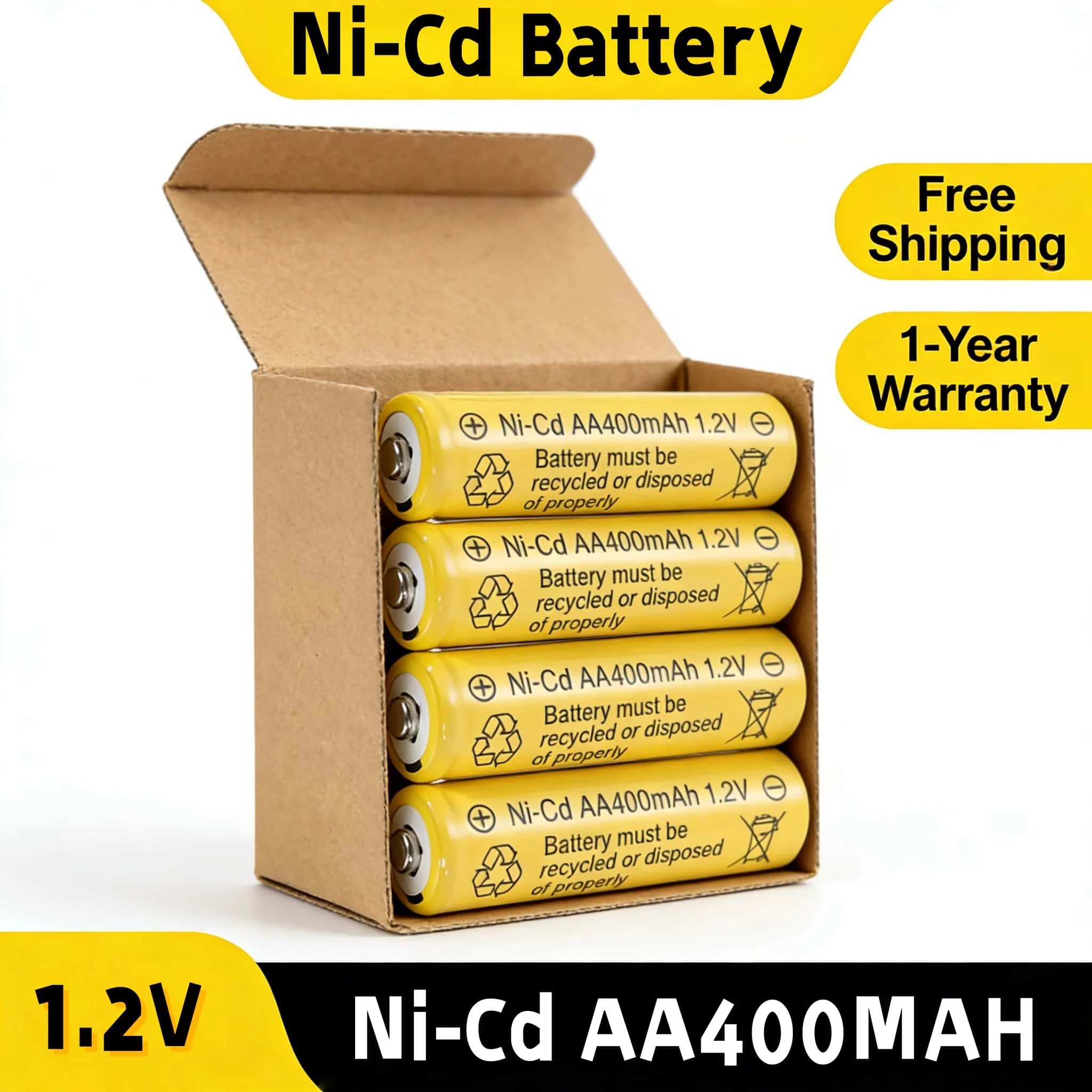 1.2V AA NiCad 400mAh Rechargeable Batteries for Solar Powered Garden Lights Lawn Lamp Ni-Cd AA Cell 1.2 Volt view 2