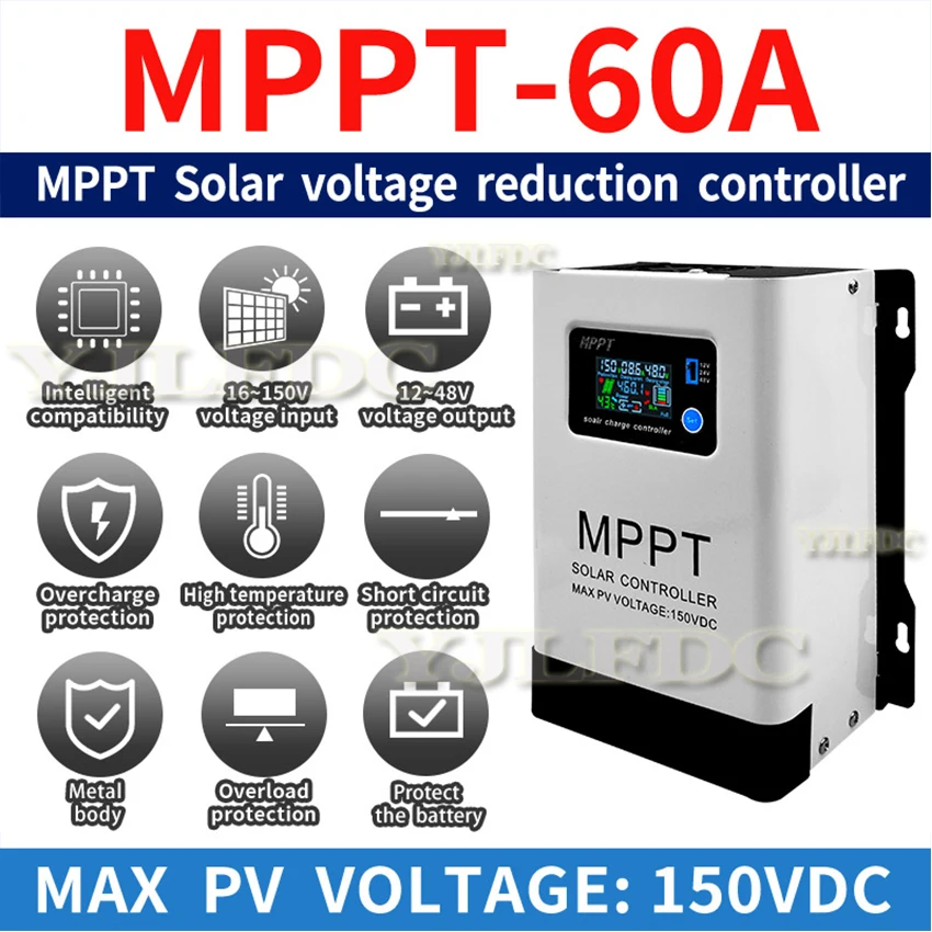 Auto voltage reducing type 150 V-60A MPPT Solar Charge Controller LCD Touch For Lithium GELLead Acid Home Solar Panel System