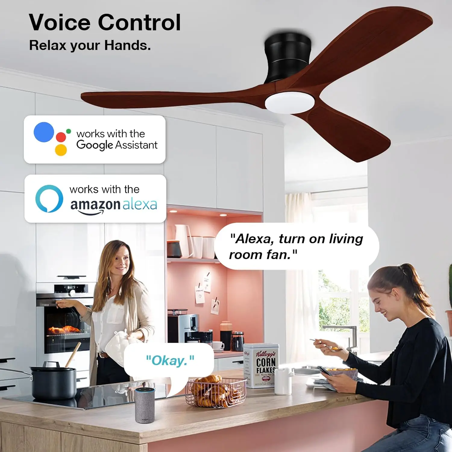 Ceiling Fans with Lights Remote,Quiet DC Motor,Outdoor Indoor Low Profile Ceiling Fan