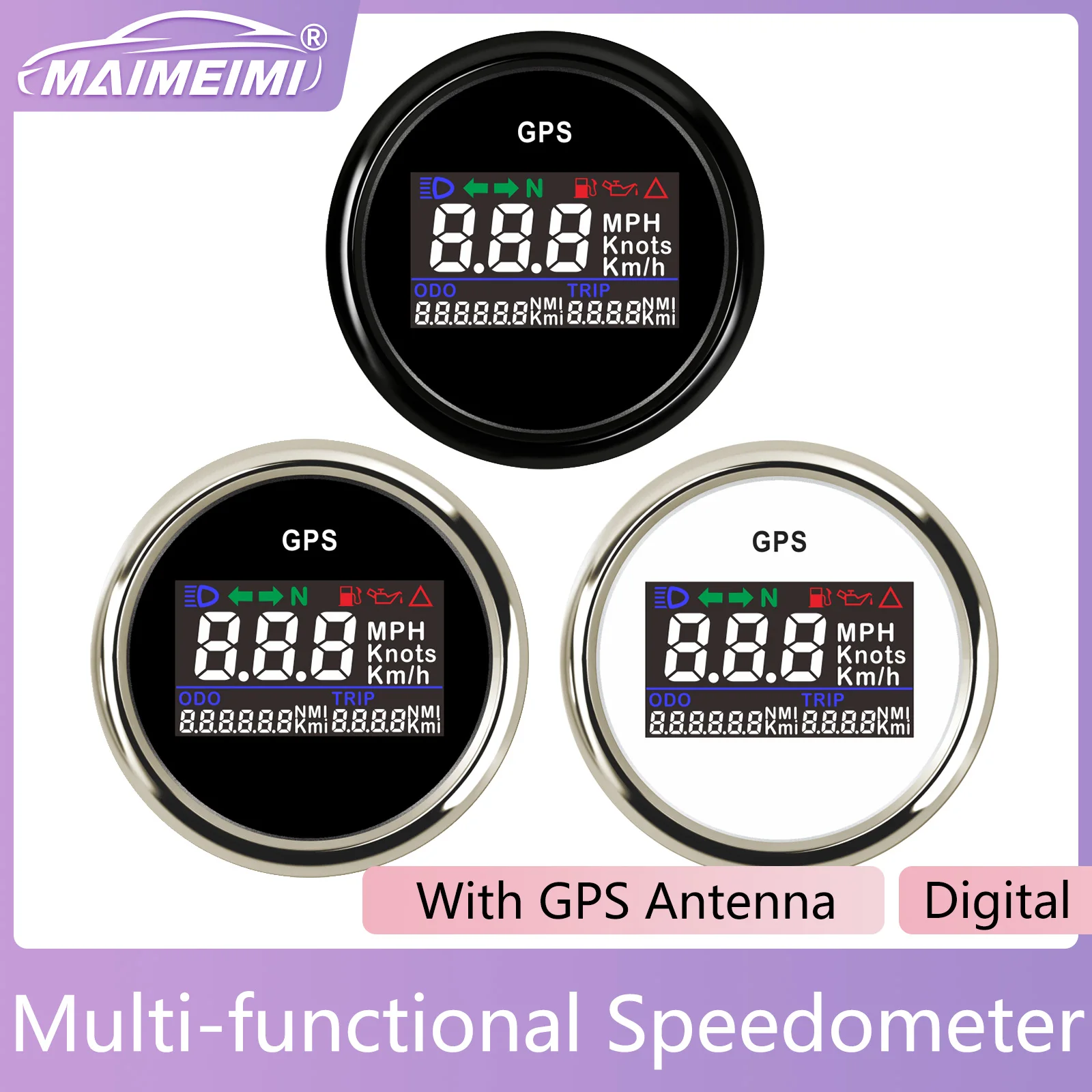 2'' 52MM Universal Digital Multi-functional Odometer GPS Speedometer LCD Gauge Adjustable Speed Meter for Vehicle Boat 12V24V