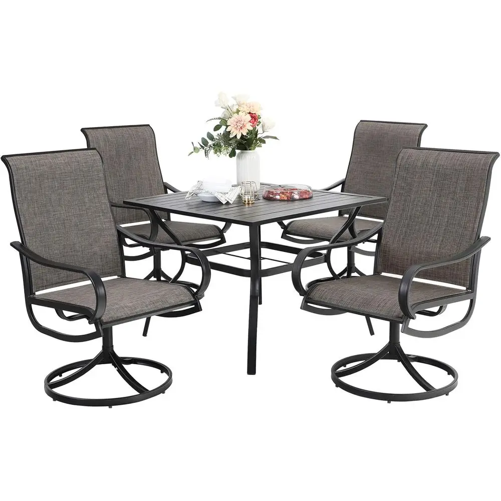 

All-Weather 5-Piece Patio Dining Set with Swivel Chairs and 37 Metal Table