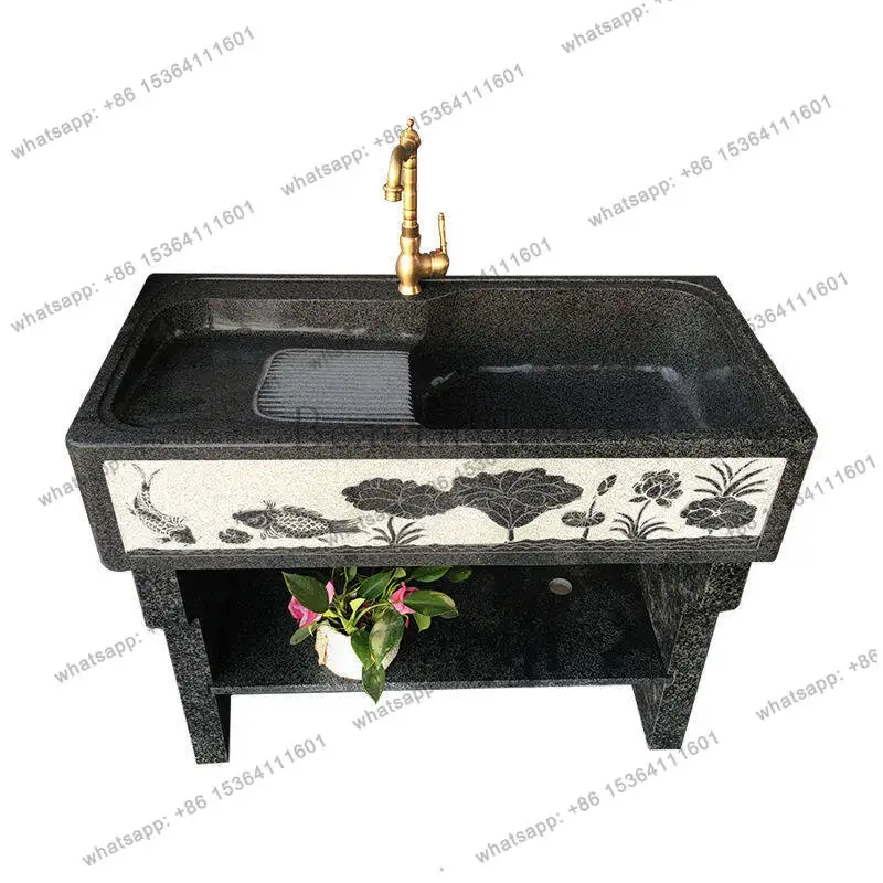 Outdoor whole stone integrated laundry sink with washboard courtyard retro laundry pool