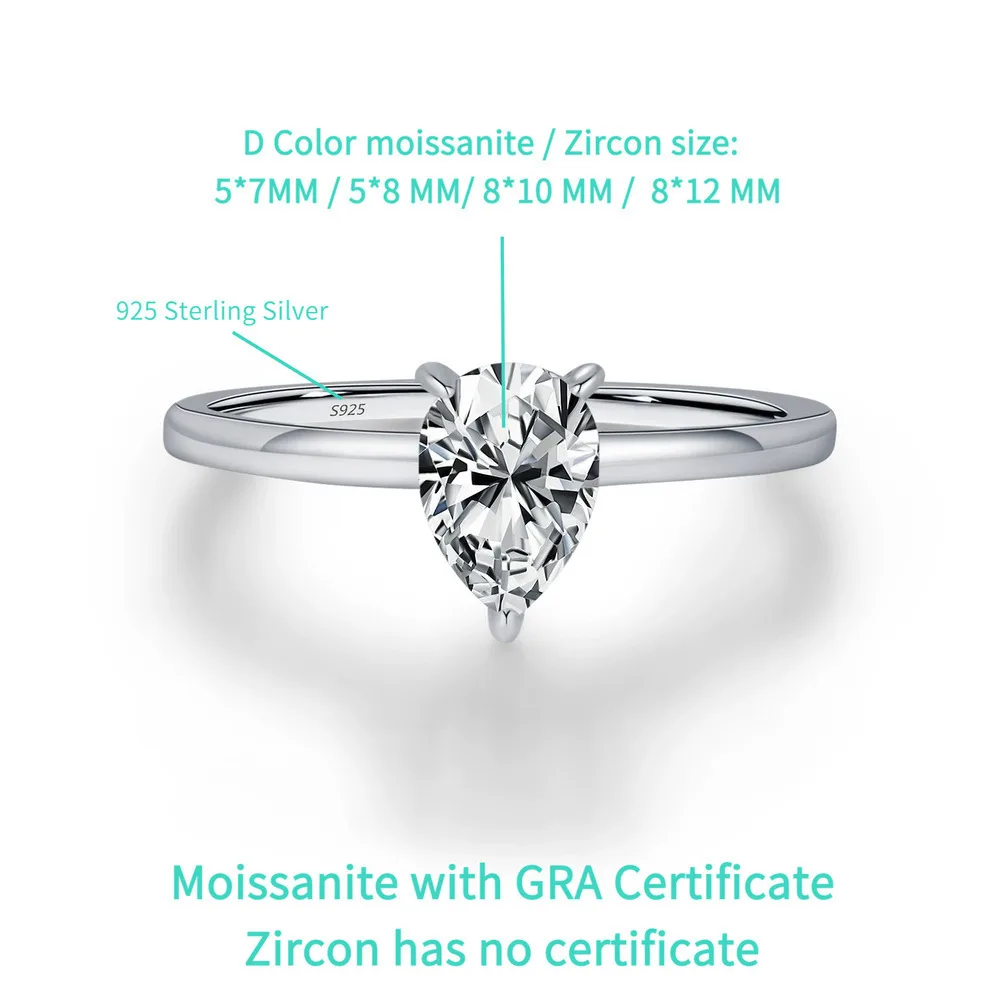 JH 0.8-4 قيراط مويسانيتي خاتم للنساء الرجال 925 فضة قطرة خاتم زواج بسيط D VVS1 مختبر الأحجار الكريمة غرامة مجوهرات هدية