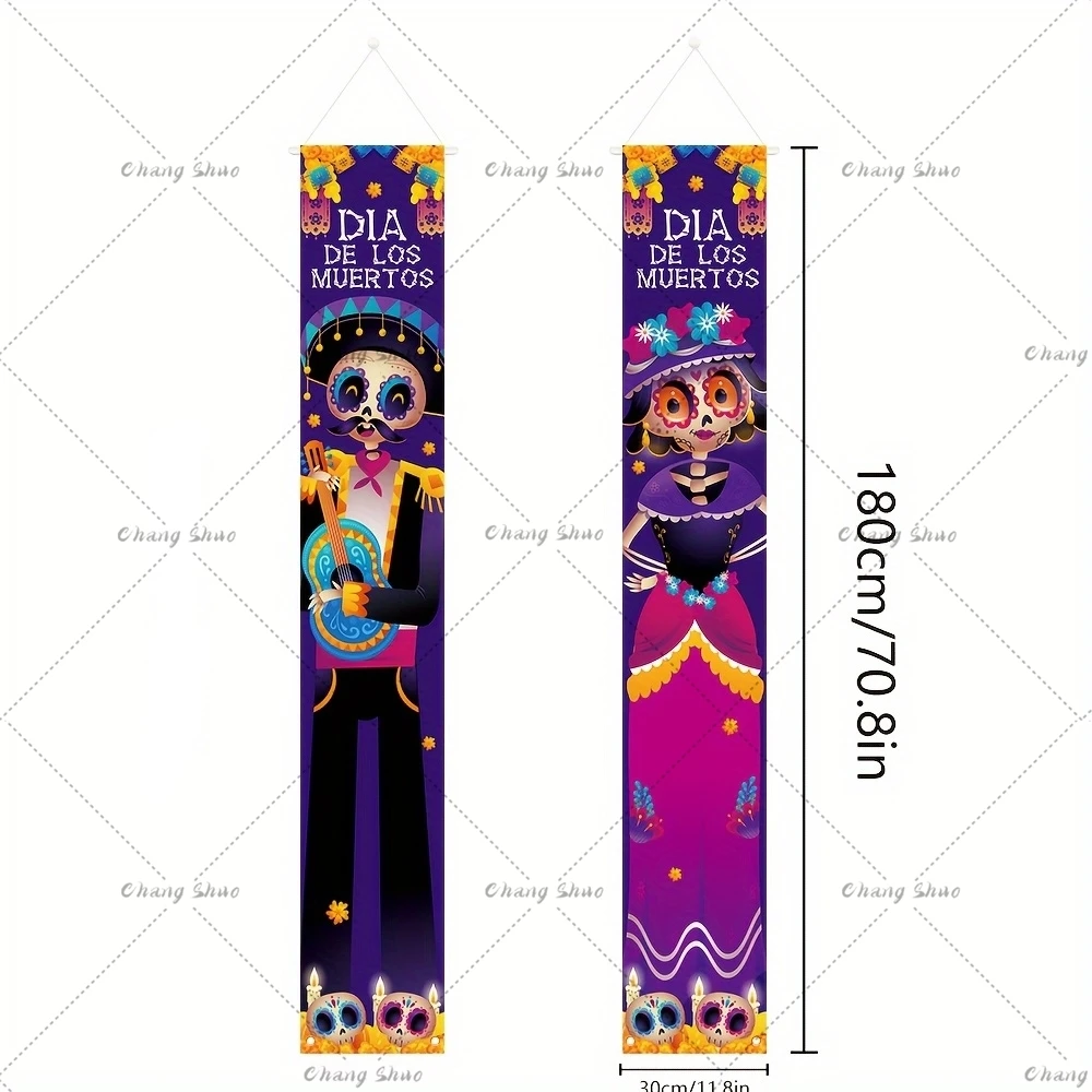 Mexican Day Of The Dead Party Porch Sign Halloween Hanging Door Curtain Banner Picado Papel Mexican Fiesta Sign Party Decoration