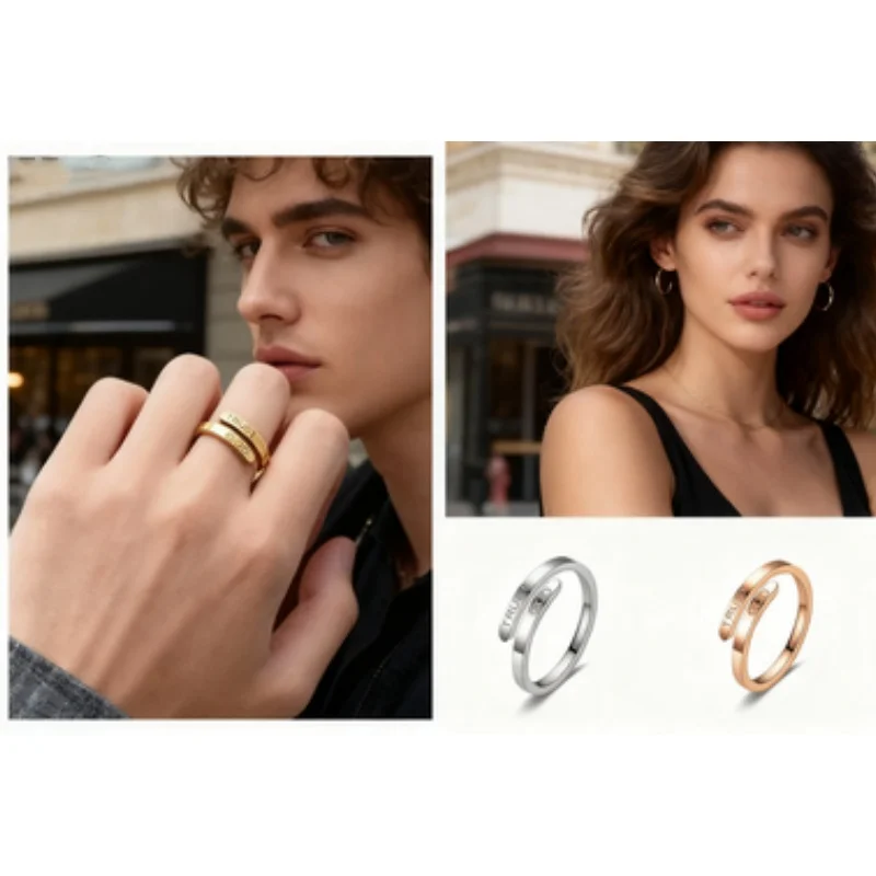 

Fashion Stainless Steel Couple Rings with Opening Letter Design for Men And Women Jewelry Gift for Valentine's Day