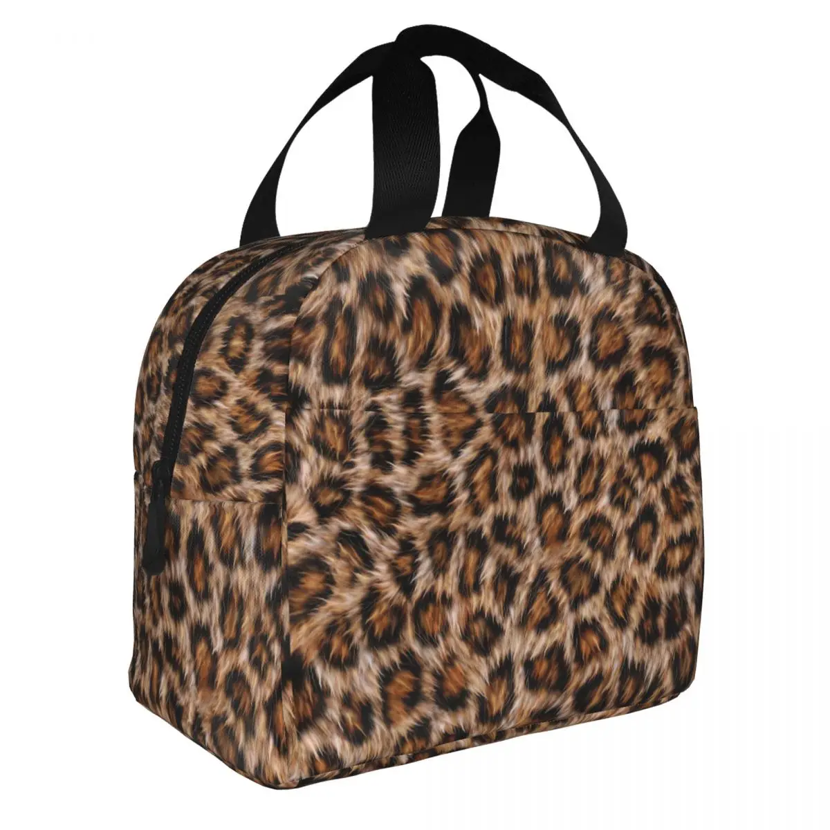 Leopard Print Fur Spots Jaguar Skin Insulated Lunch Bags Thermal Bag Brown Animal Leather Pattern Tote Lunch Box Bento Pouch