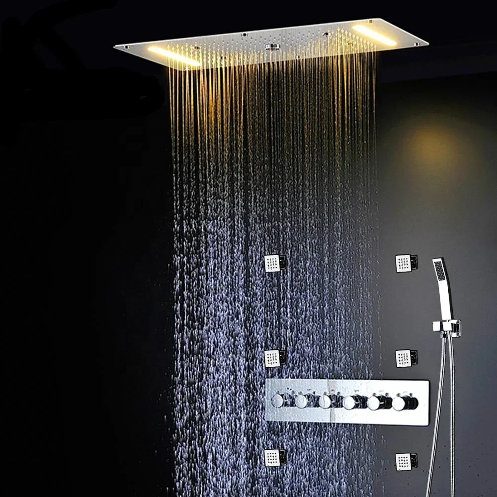 Bath Shower Set Large Size SPA Massage Light Shower Head With Thermostatic Valve Bath Shower Panel