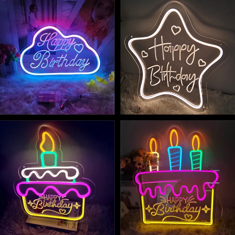 Happy Birthday Neon Signs USB Powered Neon LED Sign Wall Decor Neon Night Light for Birthday Bedroom Decor Christmas Gifts