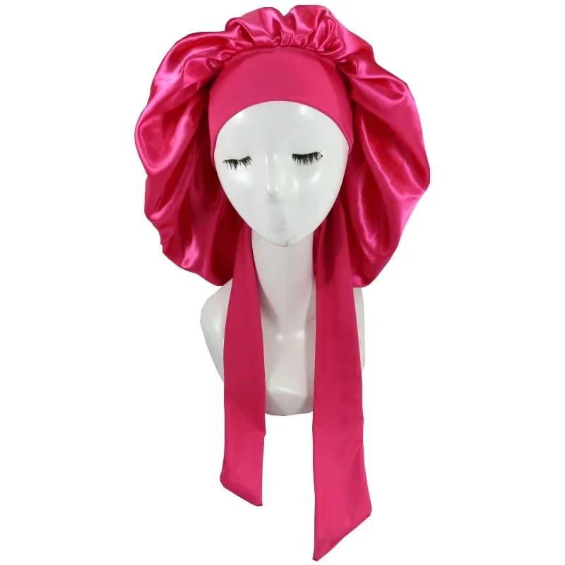 Satin Hat Hair Night Fashion Sauna bonnets Bathroom accessory  Elastic strap type shower cap for women