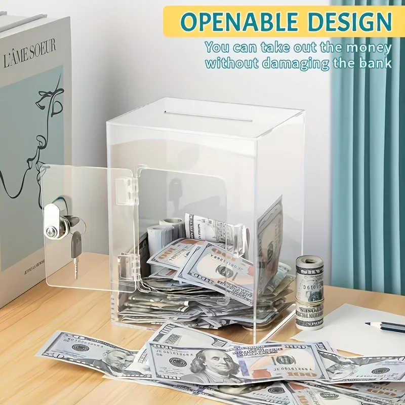 Acrylic Money Box Transparent Envelope Wedding Largeclear with Lock and Keys Large Capacity Clear Acrylic Money Box for Cash