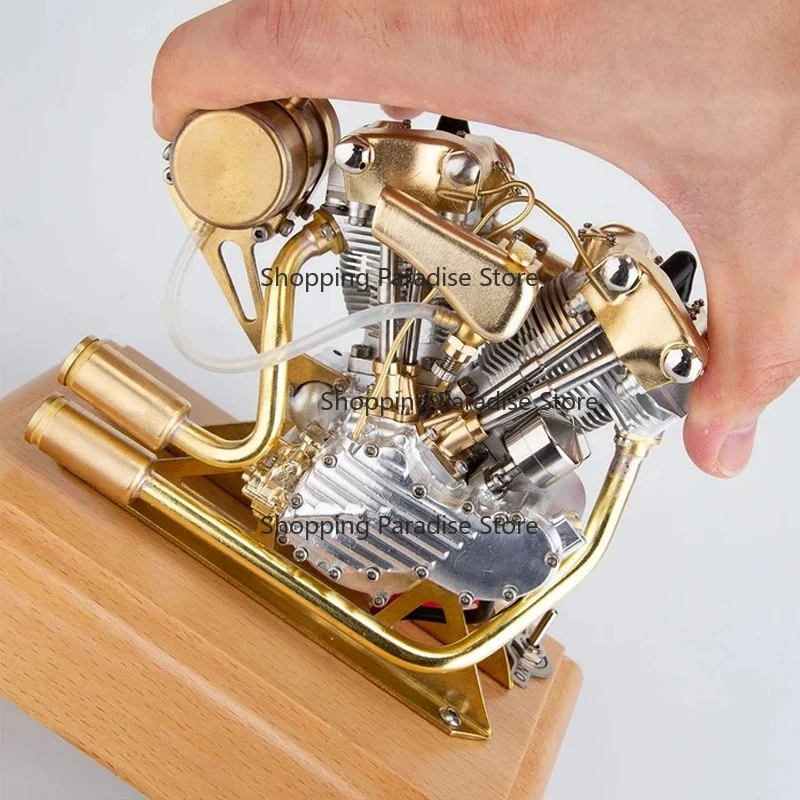 R29 4.2CC Mini Twin Cylinder Four-Stroke G-Asoline Engine Model Manual Air Cooled Internal Combustion Engine Toy