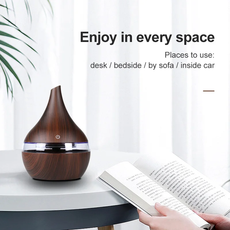 300ml Humidifier 2023 Latest Ultrasonic Ultra-Quiet Wood Grain Humidifie