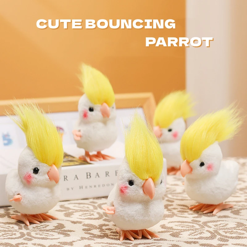 1pc Cute Cool Parrot Simulation Plush Pets Bouncing Parrot Funny Hairstyle Early Education Interactive Kids Toys No Battery