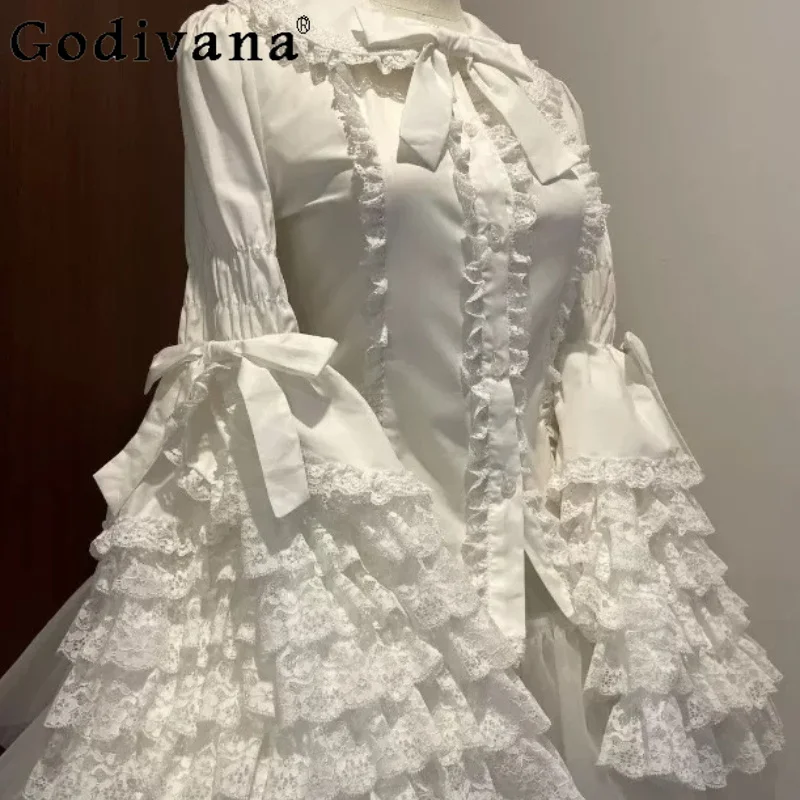 

Large Size Lolita Heavy Industry Lace Long Flare Sleeve Shirt Fashion Sweet Girl Cute Peter Pan Collar Jsk Bottoming Shirts