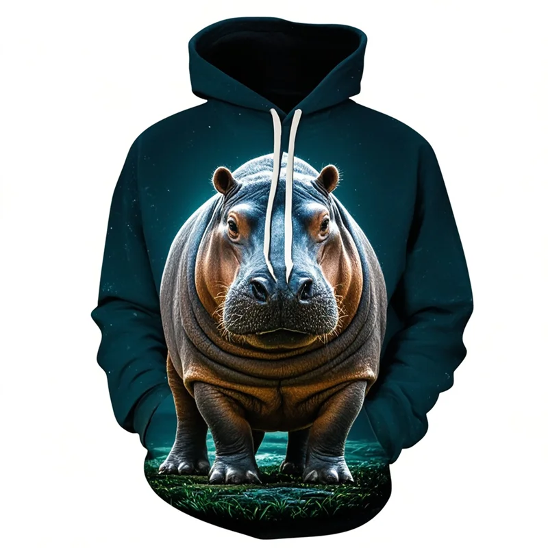 Sudaderas con capucha Unisex con estampado 3D de hipopótamo Animal, sudaderas con personalidad, Tops de gran tamaño, moda informal, lindo hipopótamo