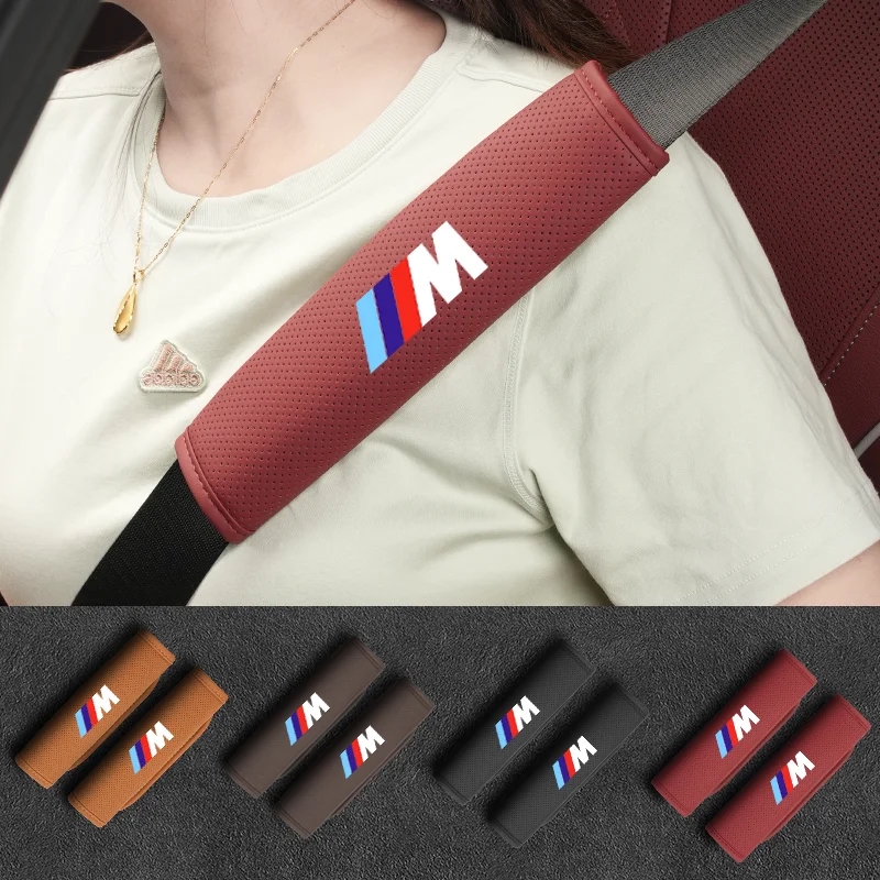 Car logo Seat Belt Protective Cover Long Short Leather Shoulder Pads For BMW X1 X2 X3 X4 X5 X6 X7 G20 G30 6GT E46 E90 E60 F10 E