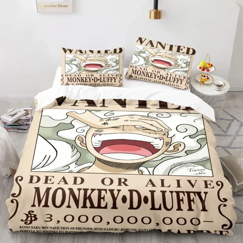 Cartoon Anime One Pieces Duvet Cover Set Nika Luffy Gear 5 Bedding Set Luffy Quilt Cover Pillowcase Twin Single Queen King Size