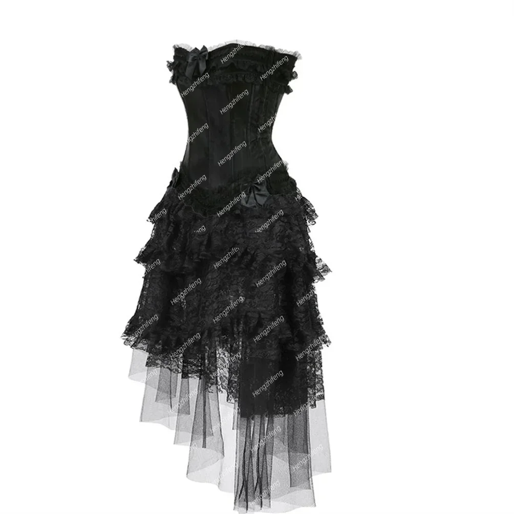 Burlesque Corset Tutu Skirt Lace Up Bustier Corsetto Skirts Gothic Victorian Steampunk Costume Halloween Party Outfit Plus Size