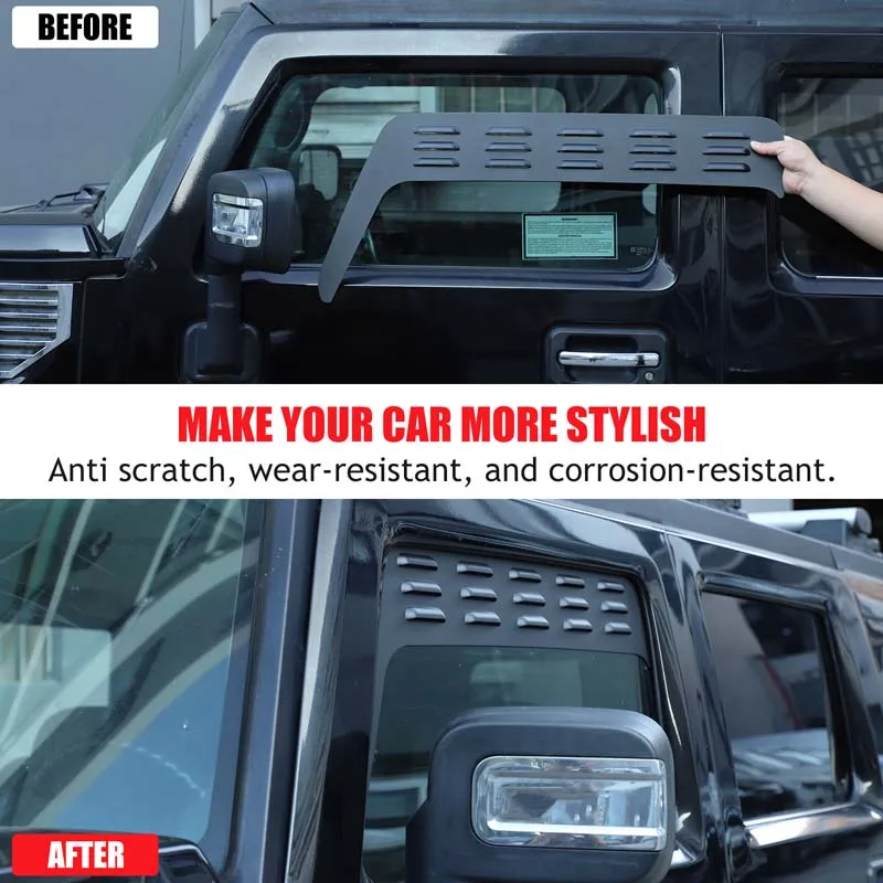 For Hummer H2 2003-2009 2Pcs Aluminum Window Vent Visors Sun Rain Guards Front/Rear Deflectors Black Interior Accessories