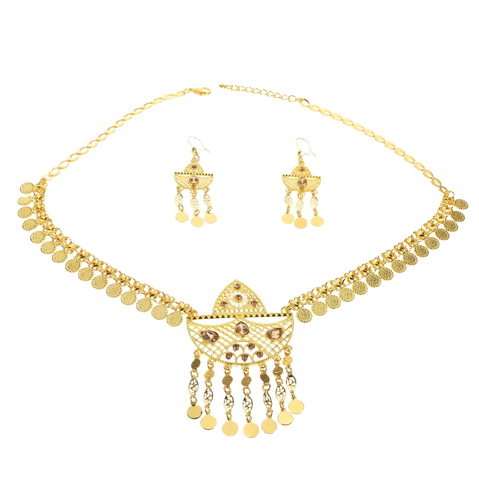

Jewelry Middle Eastern Set Bridal Necklace Earring Ladies Supplies Tassel Golden Wedding Miss