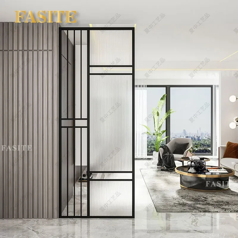 For Nordic Changhong Glass Partition Wrought Iron Screen Stainless Steel Custom Bathroom Living Room Modern Entrance
