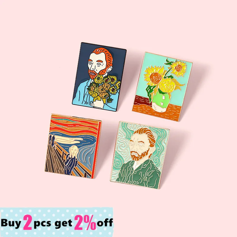 Wholesale Genius Painter Van Gogh Enamel Pins Brush Art Oil Painting Brooches Badge Shirt Lapel Pins Jewelry Gifts for Friends