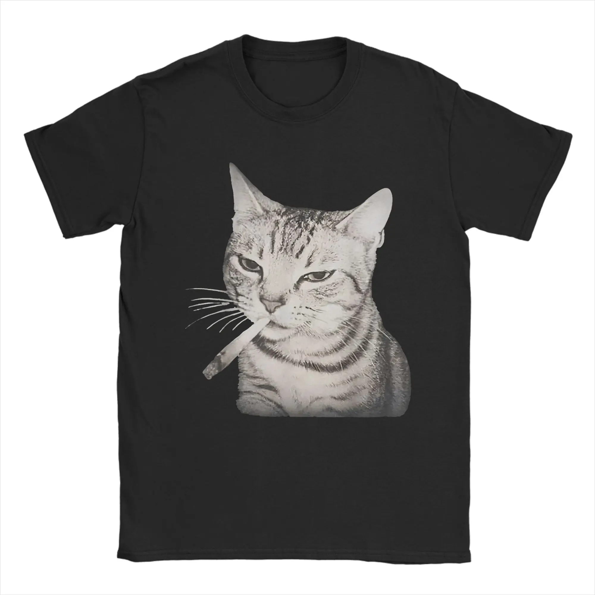 Camiseta Engraçada de Gato Fumando para Homens e Mulheres, Meme Gen Z, Camiseta de Algodão Puro, Camiseta de Gola Redonda, Tamanhos Grandes