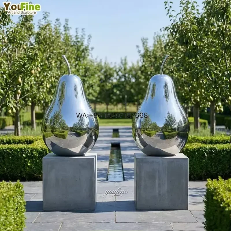 Wmwmnu Mirror Polished Stainless Steel Pear Sculpture Metal Fruit Art Statue for Outdoor Garden Decor Custom