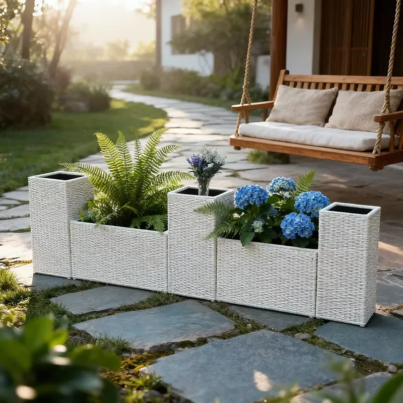 Multi Level Rattan Planter Box Customizable Size Modular Outdoor Flower Pot for Garden Balcony Commercial Decor Plant