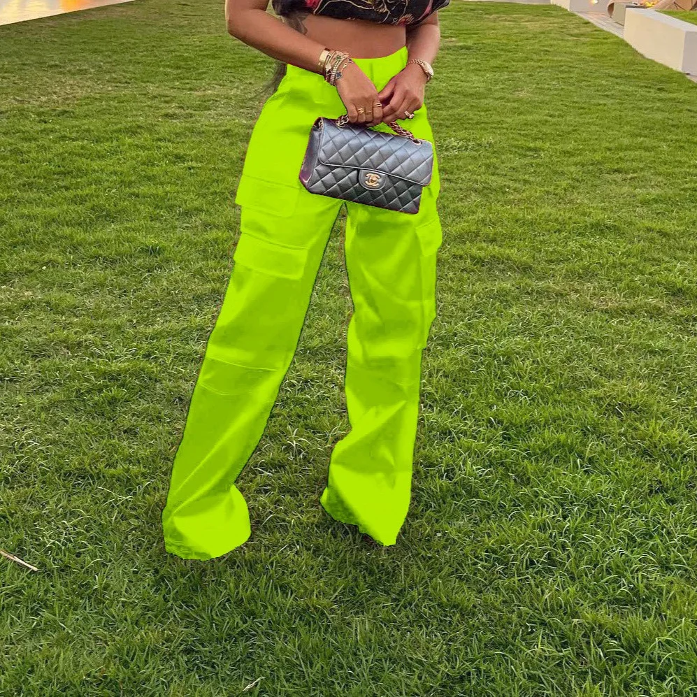 

New European and American 2024 Fashionable High-end Casual Zipper Solid Color Multi-pocket Zipper Loose Trousers for Women