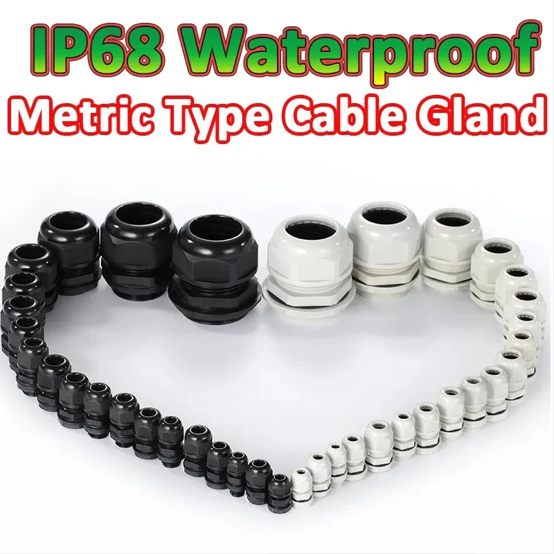 

100pcs/lot Waterproof Cable Gland IP68 PG7 for 3-6.5mm PG7 PG9 PG11 PG13.5 PG16 PG19 PG21 White Black Nylon Plastic Connector