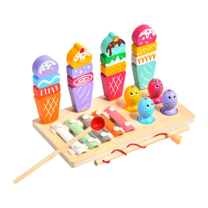 طفل التعليم المبكر يلعب الموسيقى الطفل المغناطيسي الصيد الأطفال خشبية الآيس كريم مجموعة شكل عمود الاقتران ألعاب تعليمية