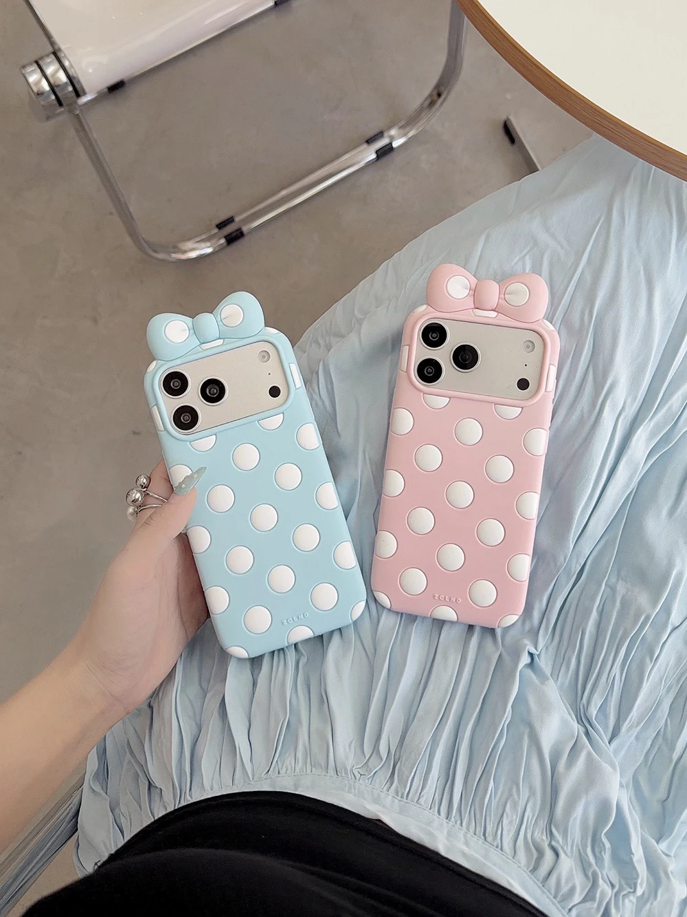 Kawaii 3D Cartoon Polka Dot Schleifenknoten Weiche Silikon Handyhülle für iPhone 12 13 14 15 16 17 Pro Max Lustige Schleife Stoßfeste Hülle – Detail 1