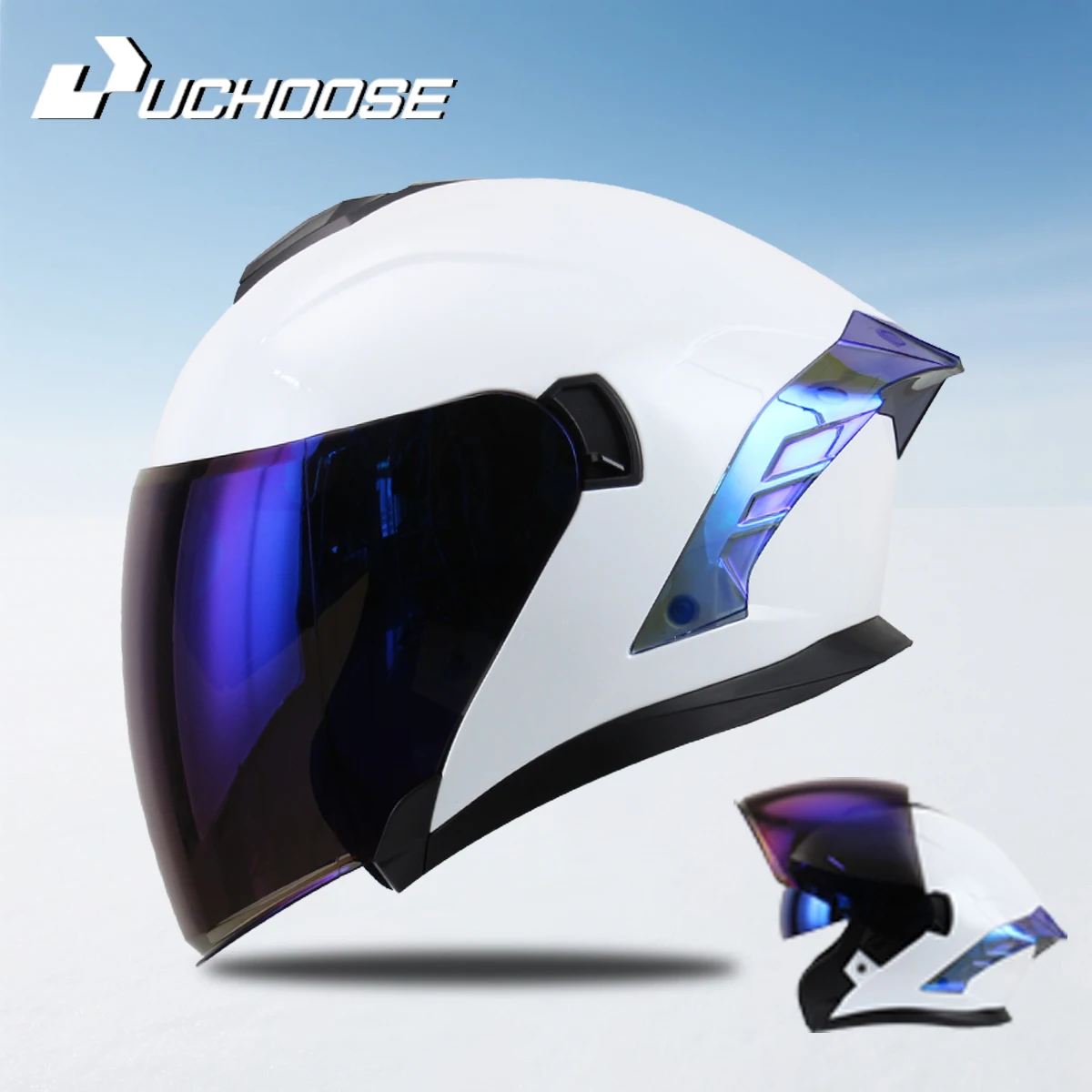 

715-Motorcycle Dual Visor Modular Flip-Up Full-Face Helmet Anti-Fog Street Bike Racing Helmet for Women and Men Retro 3/4 Helmet