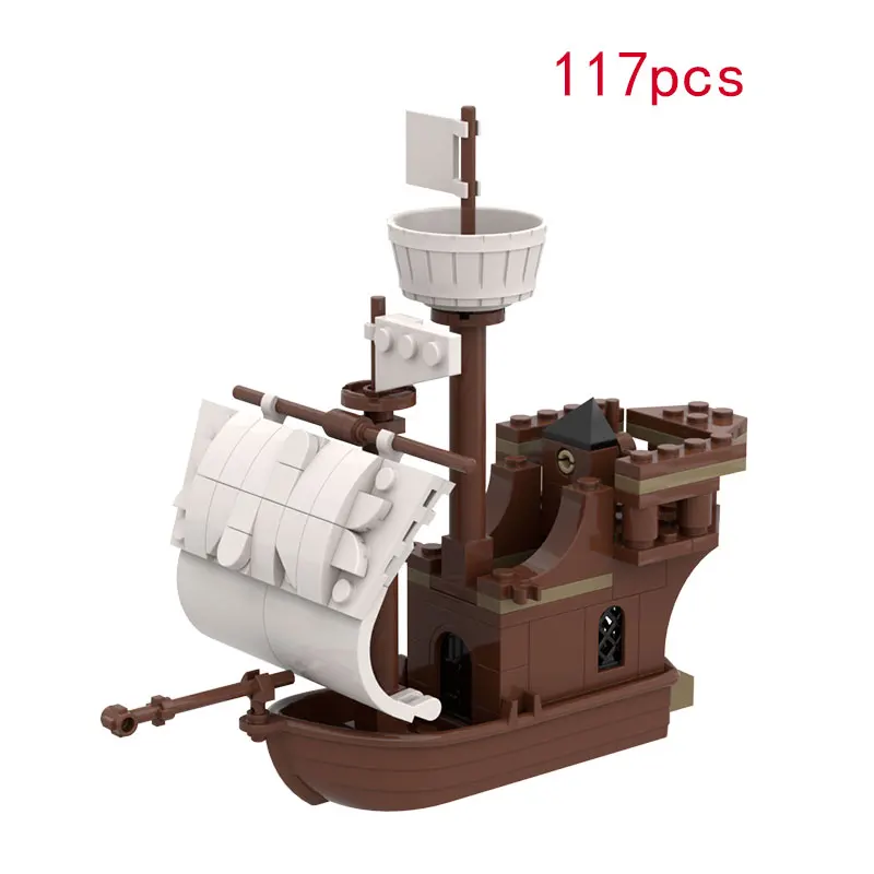 

Spot new MOC small island 117pcs ship medieval castle scene decoration diy building model toy gift set gift