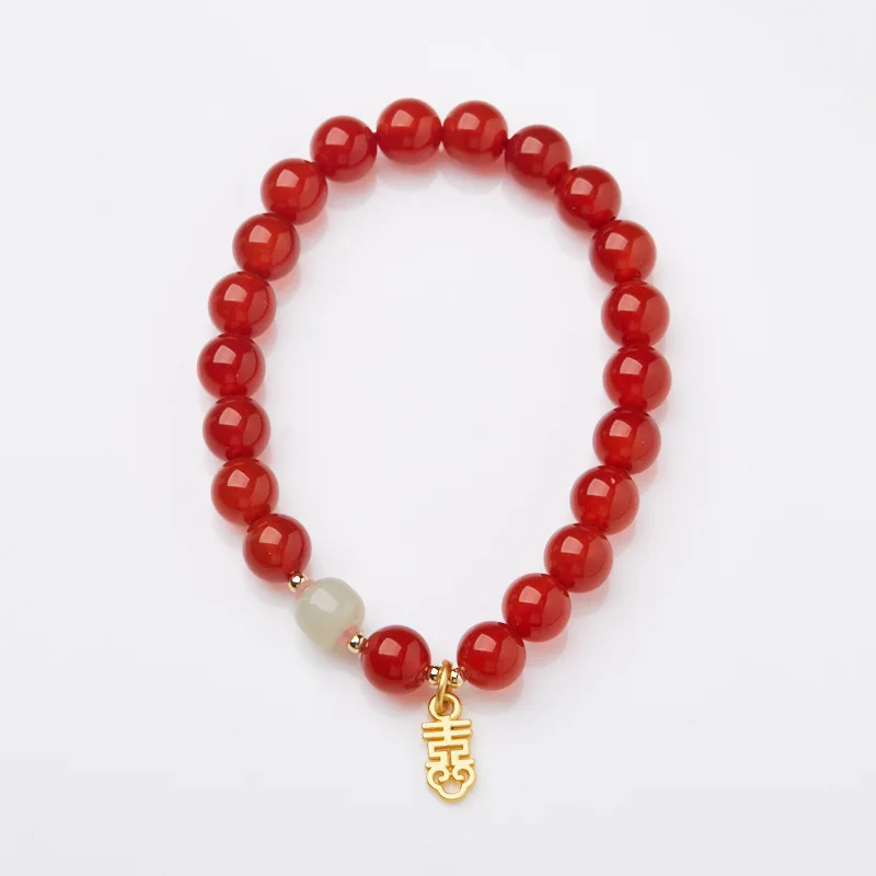 Natural Red Agate Hetian Jade Bracelet Happiness Pendant Premium Beaded for Women Wenwan Mala Prayer Spiritual Wholesale