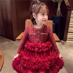 2-11Years Toddler Baby tutu Party Dress Children Winter Velvet Warm Dresses for Girls Red New Year Outfits Infant Princess Dress